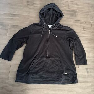 Roots 3/4 sleeve Black Hooded Sweatshirt with Front Pocket XL Vintage